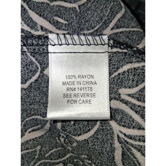 Kirious Palazzo Pants L Black White Floral Wide Leg Slit Elastic Waist Rayon - Picture 7 of 8